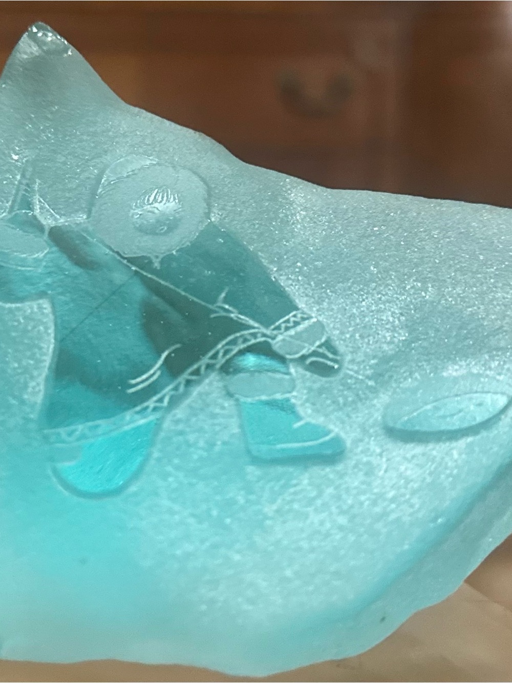 Etched Frosted Blue Inuit Glass Piece